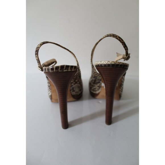 Jimmy Choo Phython Embossed Slingback Peep Toe Heels Size 39 Neutral - Picture 5 of 11